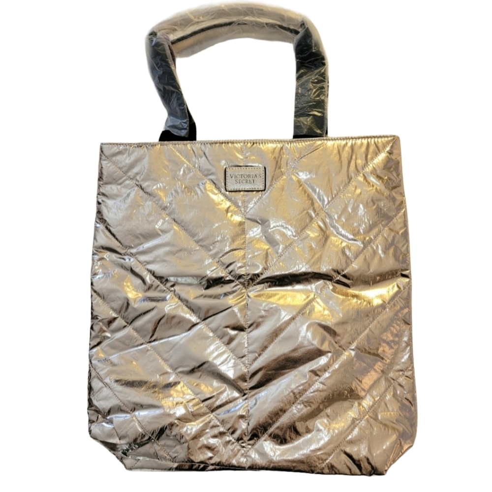 Victoria's Secret Quilted Rose Gold Metallic Tote Bag New With Tags